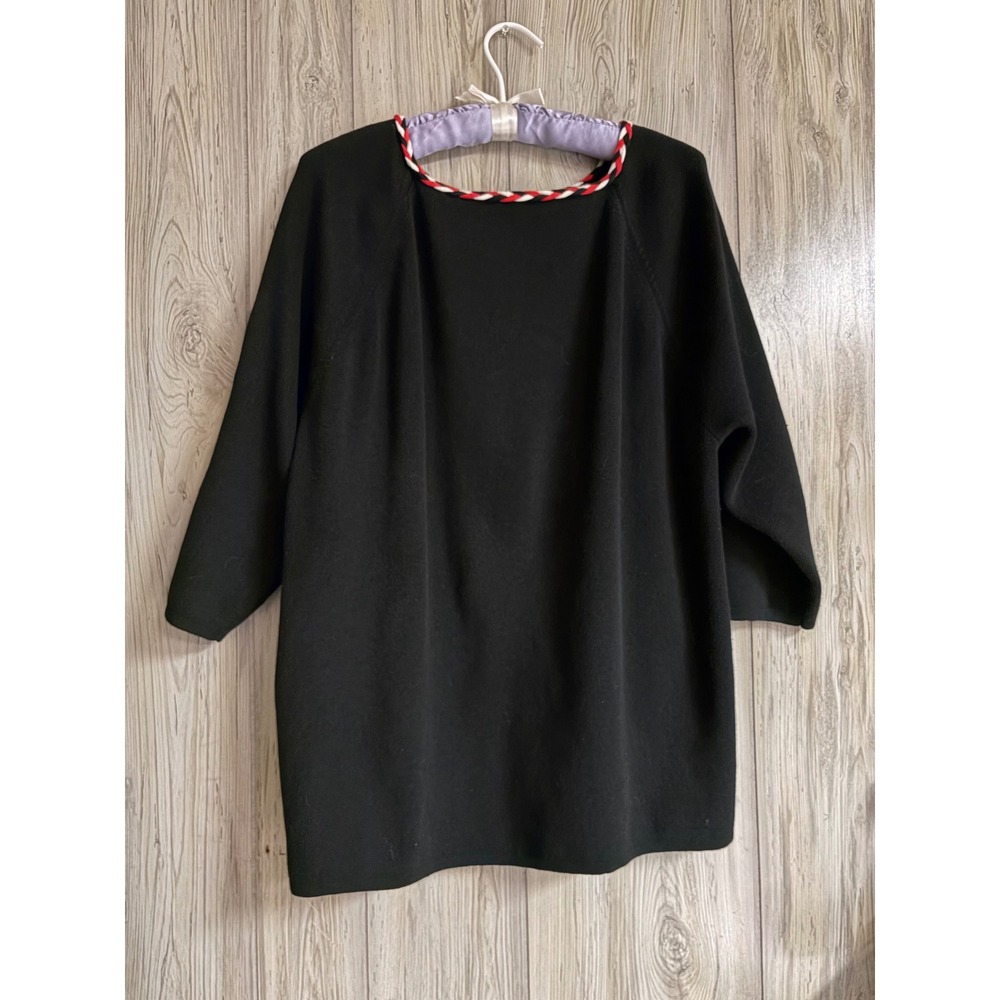 Designers Originals Black Cotton Knit Sweater Braided Trim Neckline 2X Plus Size